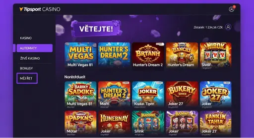 Tipsport Casino rozhraní - nejlepší české online casino 2025